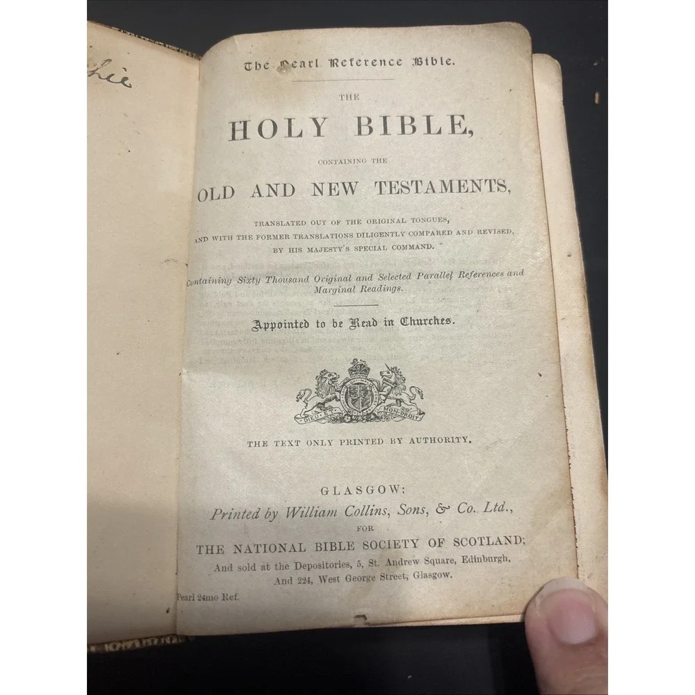 Antique 1894 Pearl Reference Bible William Collins Scotland Leather Pocket God